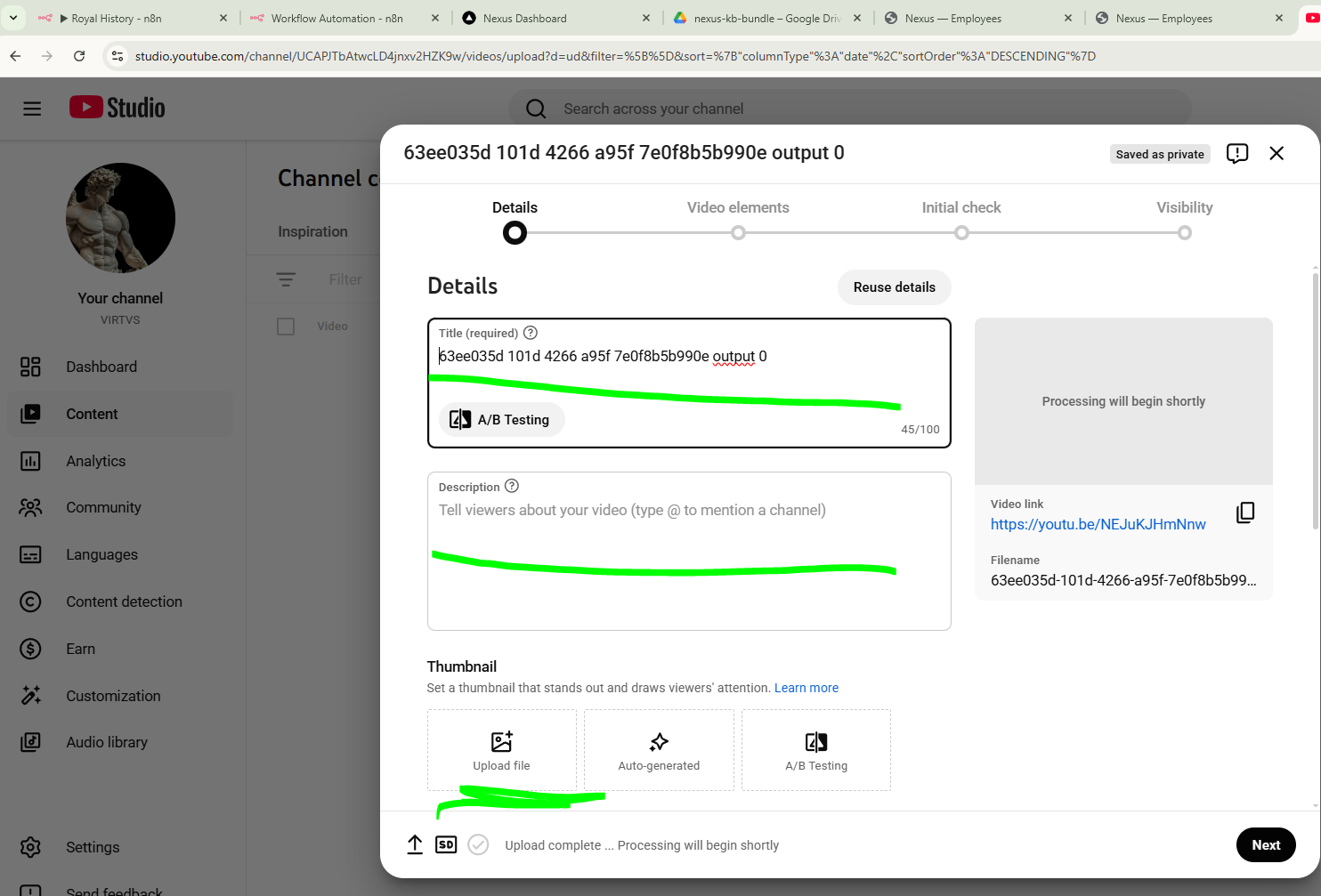 Title, description, thumbnail in YouTube Studio